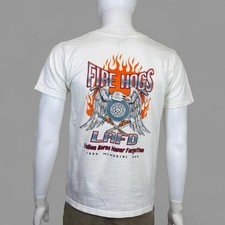 Vintage 1999 LAFD Fire Hogs Memorial Run Graphic T-Shirt White USA Made
