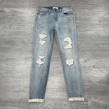 Judy Blue Peek A Bloom Floral Patch Skinny Jean Denim Floral Cuff 7/28 #JB8844