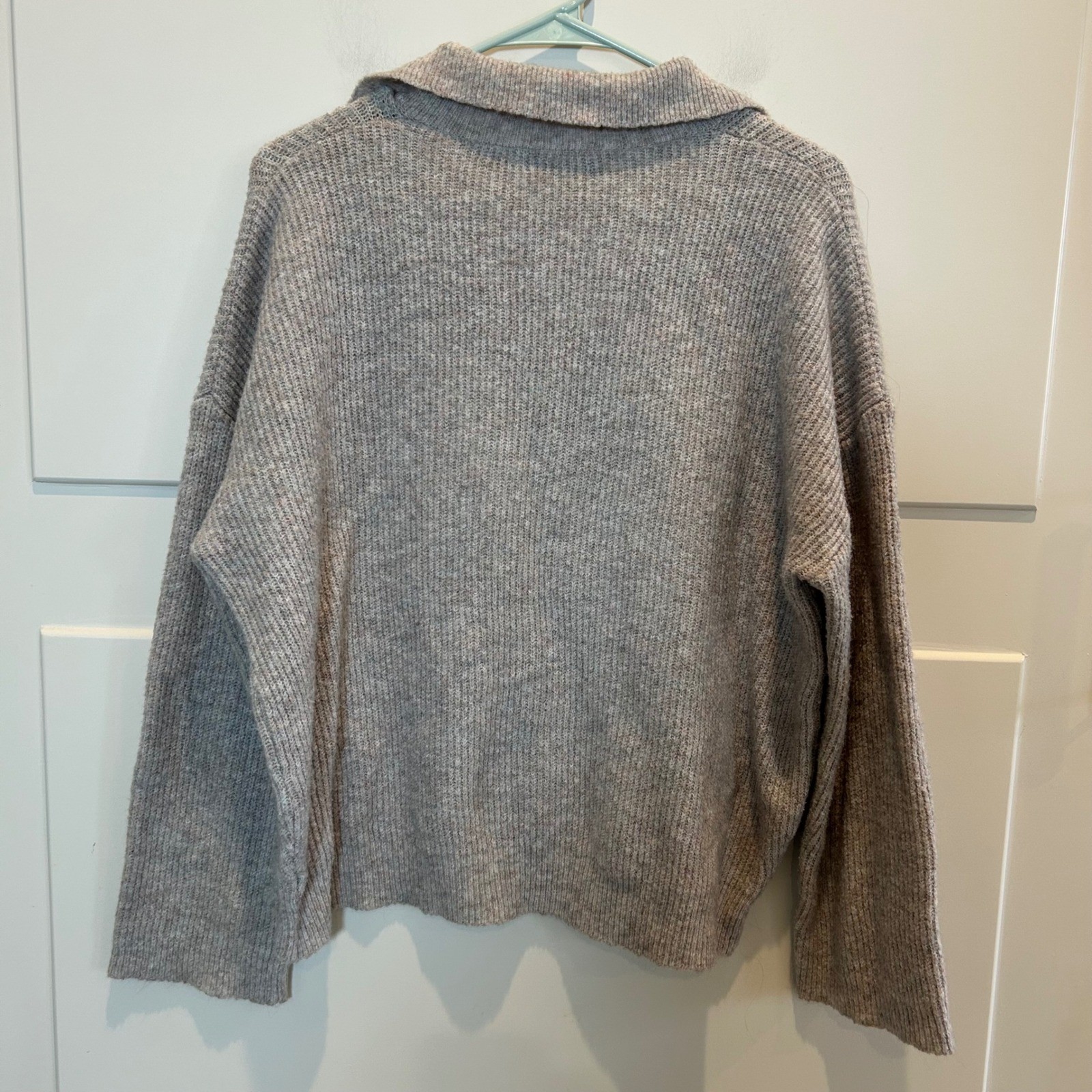 Women Sweater Knit Collared Pullover Long Sleeve Blush Beige Size M Soft Cozy image 4