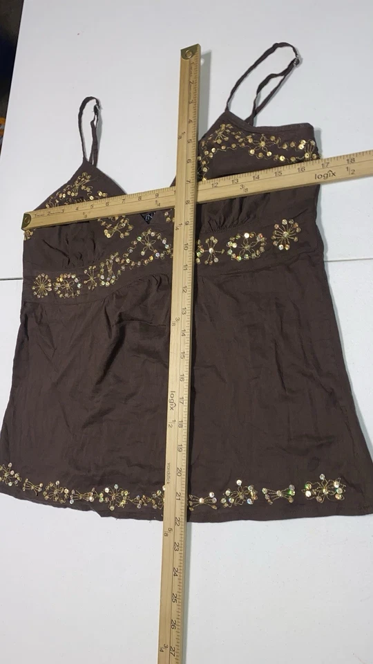 Camiseta sin mangas Y2k para mujer marrón lentejuelas babydoll hada grunge coqueta etérica talla M Foto 4 de 4