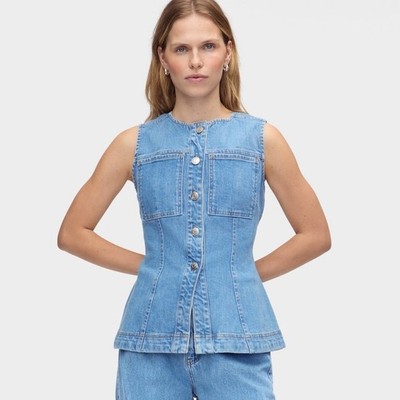 ALIGNE Duke Denim Waistcoat Vest Button Front Pockets Sleeveless Women Sz US 18