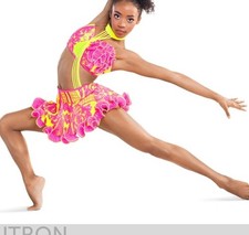 Tenth House Neutron Yellow Pink Sequin Ruffles 2 Pc Dance Costume SA TH25249