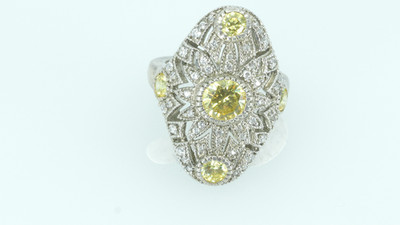 Vintage Sterling Silver Art Deco Revival Yellow Simulant Cocktail Ring 925
