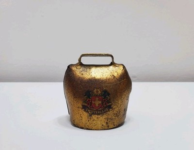 VTG Switzerland Souvenir Cowbell Metal Alpine Swiss Cross Embossed Folk Art