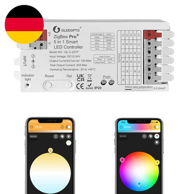 GLEDOPTO 5 in 1 Smart LED Controller Zigbee Pro RGBCCT RGBW RGB Wwcw Dimmer DC12