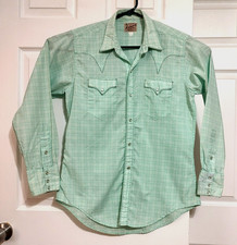 Vintage Rockmount Pearl Snap Western Shirt Mens Medium Green Plaid Ranch Wear
