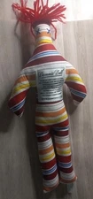 DAMMIT DOLL Doll Novelty Gift Red Hair Plush White Pink Stripes Stress Relief