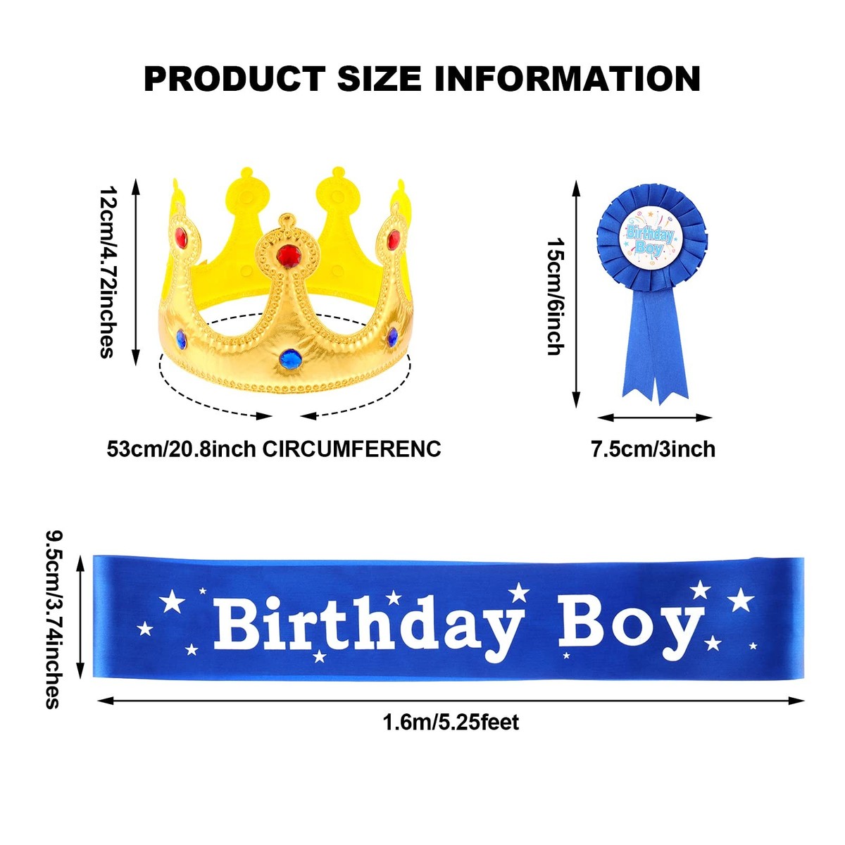 Geburtstag König Krone Set Für Jungen – Mit Schärpe, Button Pin & Happy Birthday Banner – Party Deko Und Verkleidung Für Kleine Helden