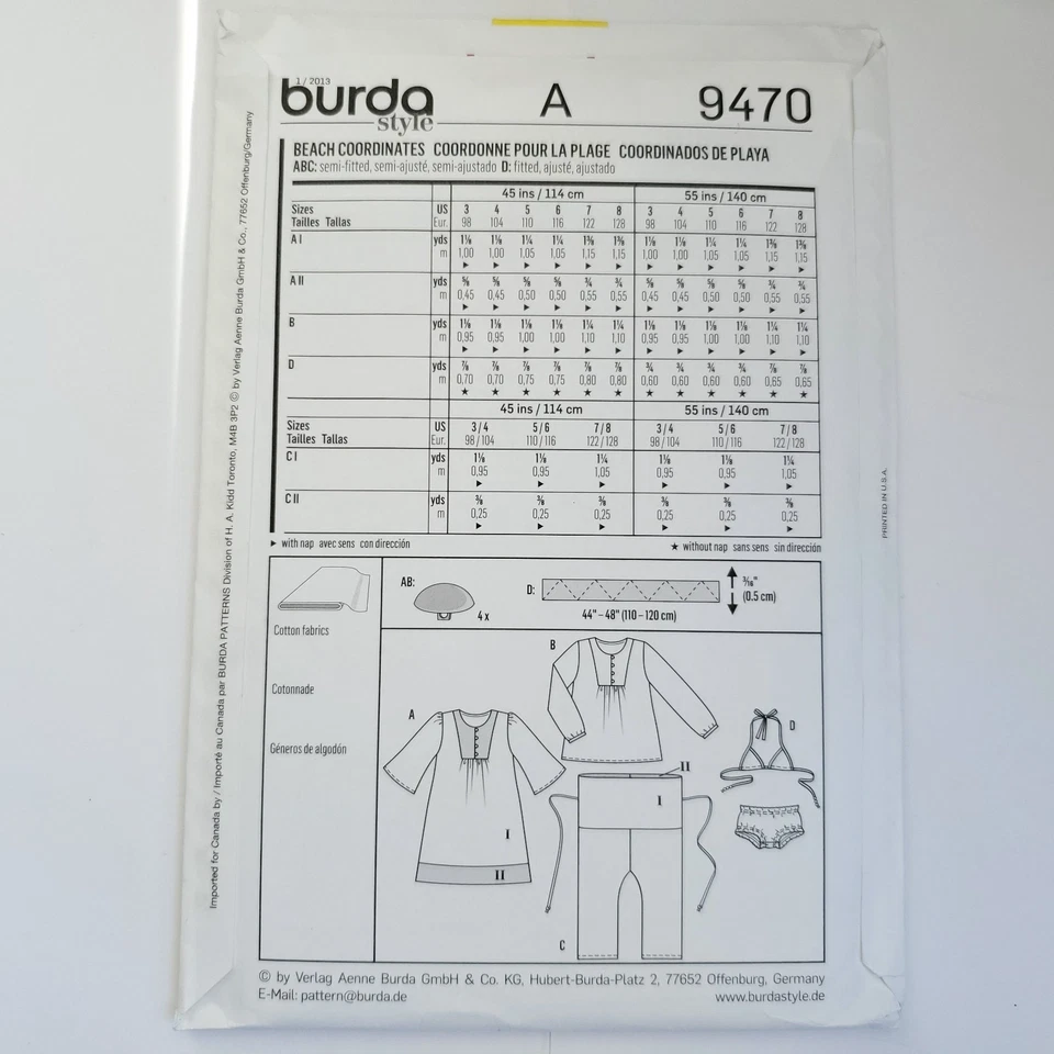 90s Burda Pattern 9470 Girls Beach Coordinates Swim Suit Dress Shirt Pants 3-8 - Image 3 of 3