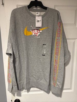 Nike Sweatshirt Mens 2XL Gray Club Fleece Swoosh Tiger Graphic Crew DN5191-063