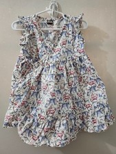 Tea Collection Dress Girls 2 Ruffle Sleeveless Flare Tier Wrap Animal Poplin