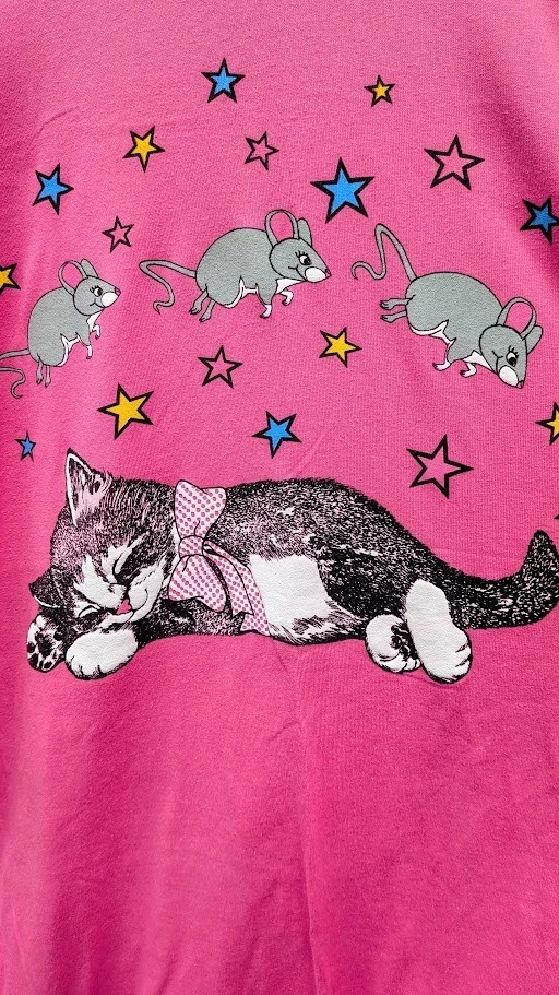 Camisa Camiseta para Dormir Vintage Años 80 Hang Arounds Talla Única Linda Gato Ratón Kitsch EE. UU. Foto 2 de 4