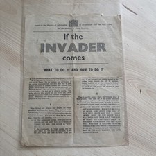 WW2 British Ministry Of Information "If The Invader Comes" What To Do Flyer