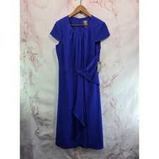 Vince Camuto Dress Womens 12 Large Blue Midi Ruffle Cobalt Royal 
