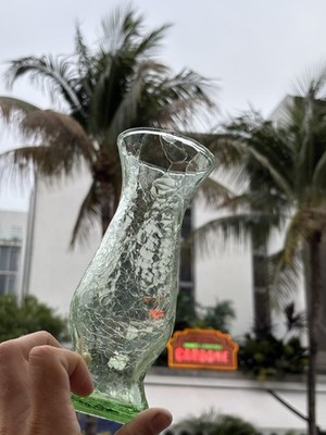 Vintage MCM Green Crackle Glass Tumbler 8.5'' Tall Vase