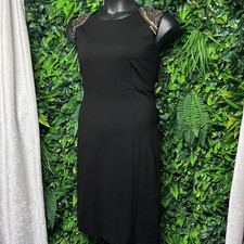 Tahari Arthur S Levine Dress Size 14 Black Beaded Shoulder Sheath Cocktail 4112