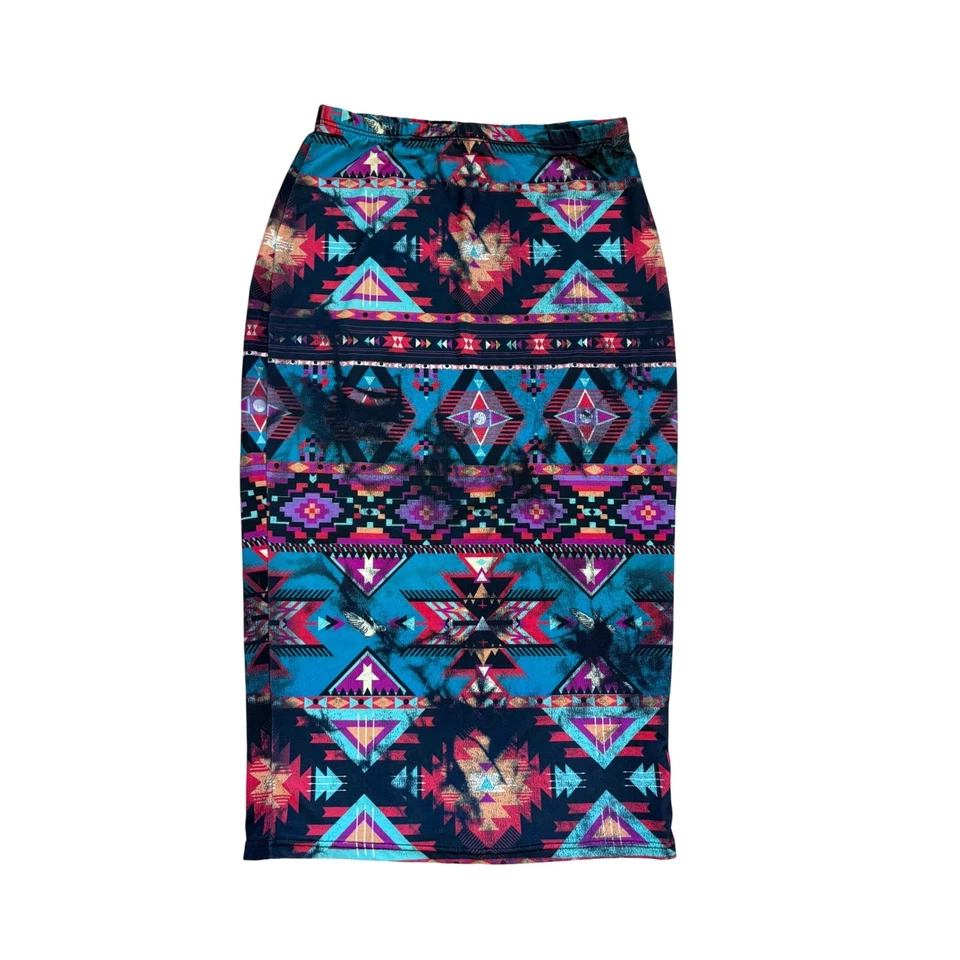 Falda midi Rue 21 estampado geométrico azteca para mujer M verde azulado turquesa multicolor Foto 2 de 4