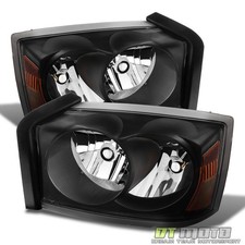 Black 2005-2007 Dodge Dakota Slt St Replacement Headlights Headlamps Pair 05-07