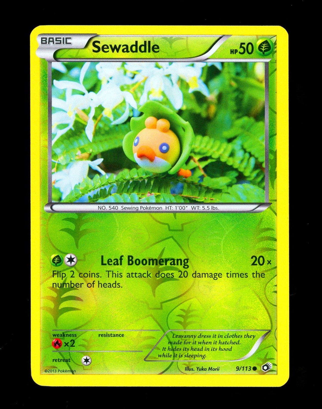 2013 Pokemon SEWADDLE Legendary Treasures REVERSE HOLO Card 9/113 Yuka Morii Art
