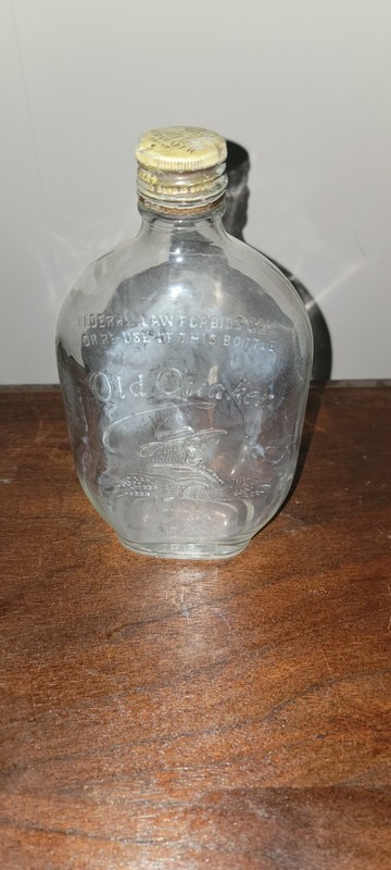 Vintage "Old Quaker" Whiskey Glass Liquor Bottle With Original Cap/Lid