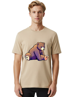 Cartoon-Bear Mens Graphic Tee, 100% Cotton, Casual Summer Wear