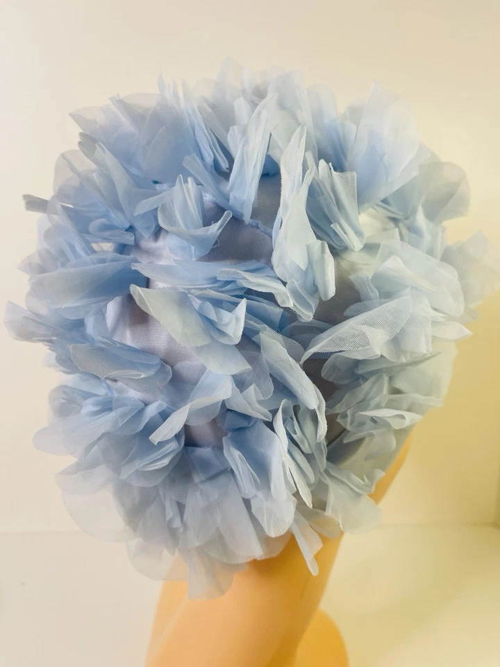 Gorra de playa vintage bebé azul flor gasa tul pétalos baño natación años 60 LEER Foto 4 de 4