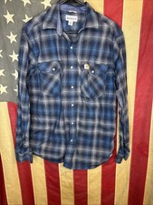 Carhartt Pearl Snap Plaid Relaxed Fit Shirt Medium Button up Long Sleeve D188