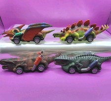 4 Dinobros Dinosaur Pull Back Cars Lot T-Rex Velociraptor Stegosaurus Dino Bros
