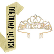 Birthday Queen Sash Crown for Women Tiara for Girl Headband Princess Crown Rhine