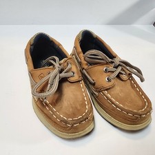 SPERRY TOP SIDER INTREPID Kids 7M BOAT SHOES BROWN LEATHER SLIP ON CASUAL