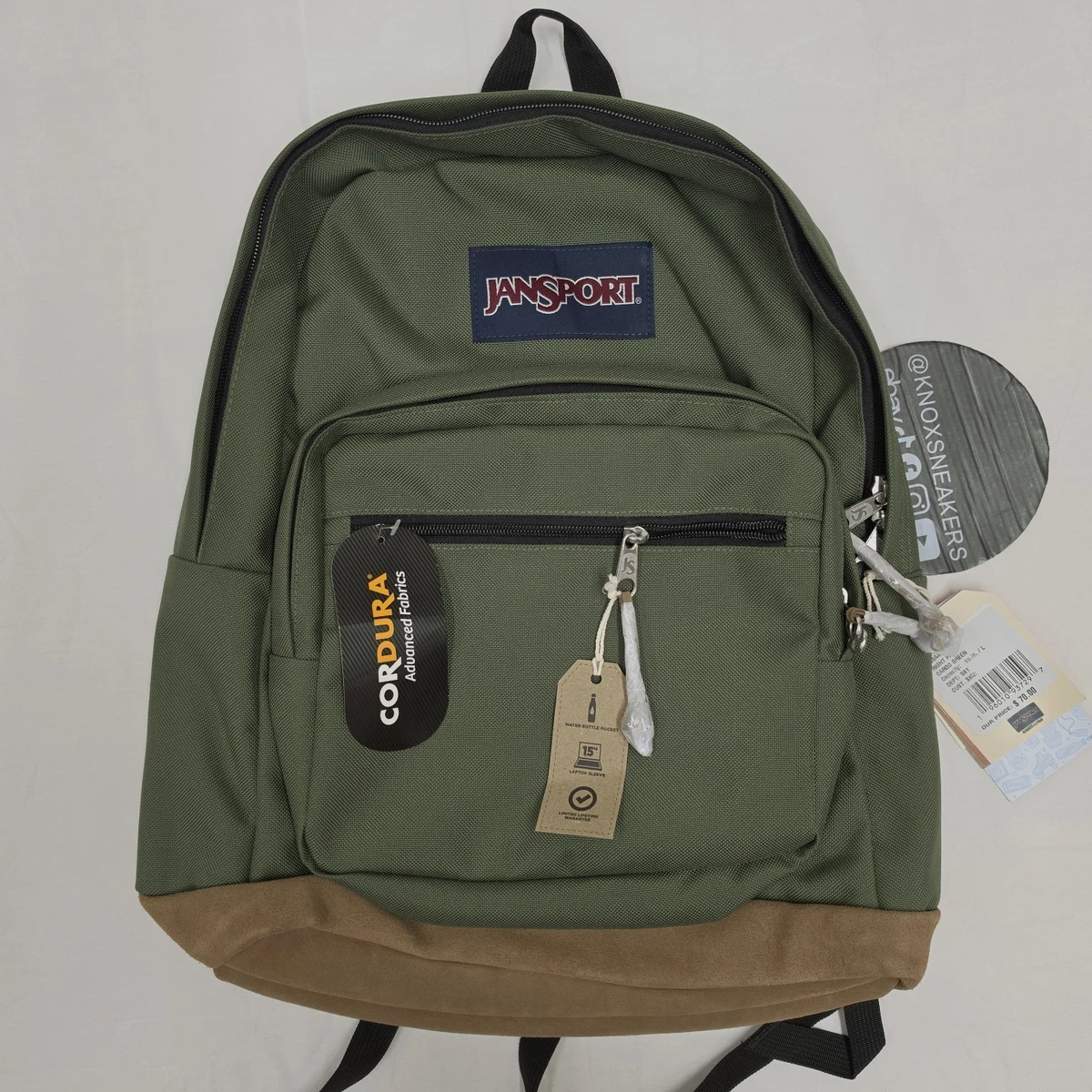 JanSport Right Pack Backpack Premium Cordura Fabric Suede Bottom Cargo Green
