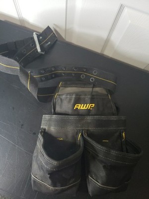 Black AWP Tool Belt Bag Features Reinforced Pockets and a Prominent Yellow Logo