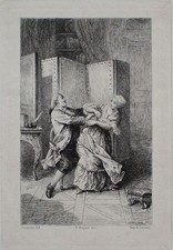 Paul Adolphe Rajon Liebespaar Genreszene Klassizismus Original Radierung 19 Jh.