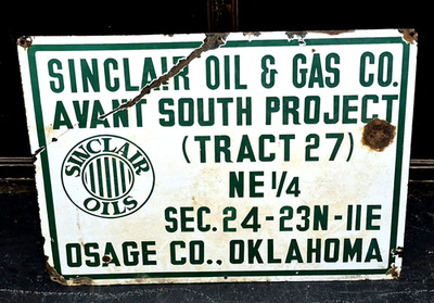 VINTAGE SINCLAIR OIL & GAS CO OSAGE COUNTY OKLAHOMA PORCELAIN SIGN RARE! vafo