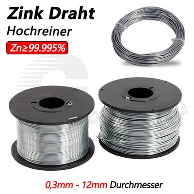 99,995% Zinkdraht Ø0,3-12mm Hochreiner Zn Anoden Galvanik Zink Draht Spule Rolle