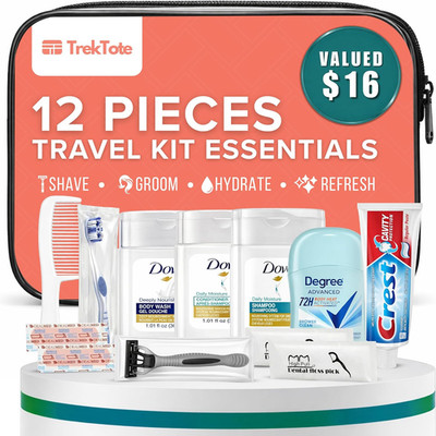 12-Piece Women S Travel Hygiene Kit with Toiletries & Grooming Essentials, Tsa-C