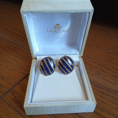 L.KAPLAN Gen'emon Cufflinks Blue & Gold Stripe Metal Boxed Used