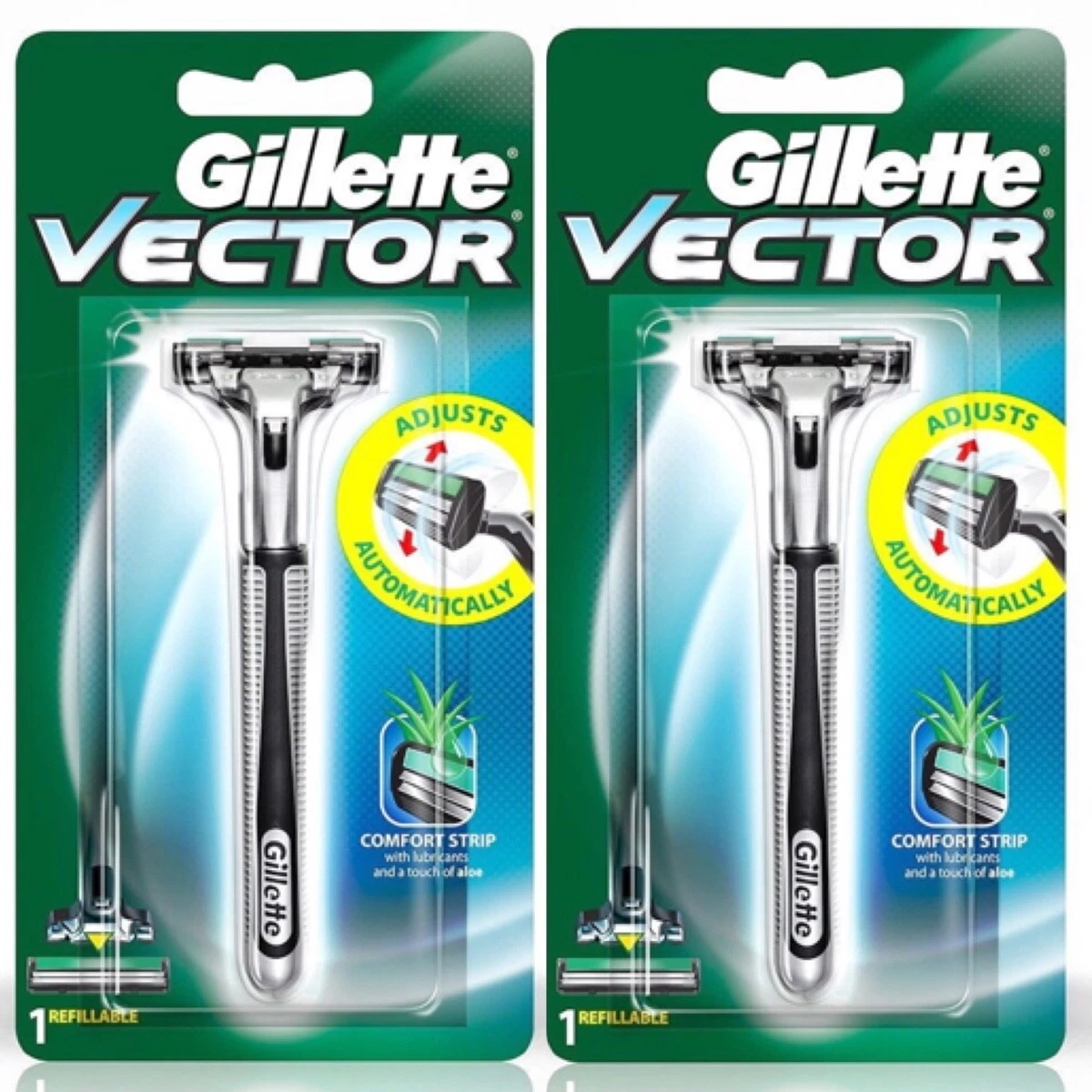 Gillette Vector Manual Shaving Razor Blades Safety Fit Shaver Handle Pack2 DHL