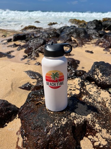 Beach Vacuum Insulated Water Bottle Large 32 Oz Wide Mouth with Straw Flip Lid - Picture 8 of 10