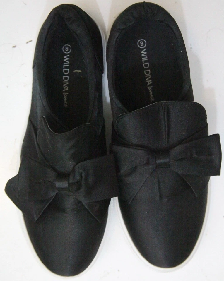 Zapatillas deportivas de vestir planas Wild Diva para mujer zapatos negros blancos lazo talla ocho 8 P282 Foto 3 de 4