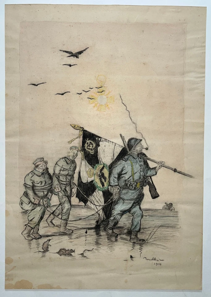 FRANCISQUE POULBOT Militaria DESSIN ORIGINAL Matinee Croix Guerre 1916 - Photo 3/3