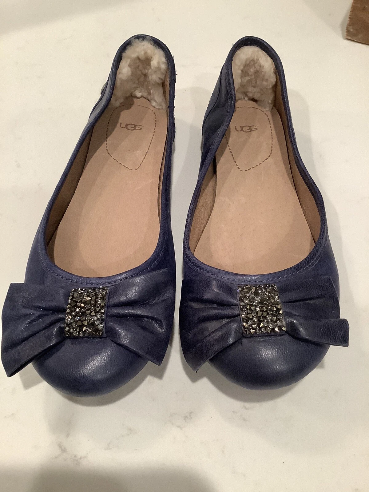 Ballerine donna Ugg blu con fiocco taglia 5 1 2 indossate una volta