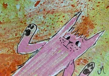 ACEO Cat Painting Original Kittens Play Contemporary Folk Art By Josh Merritt