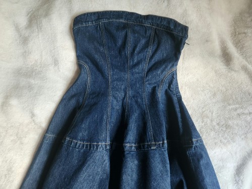 H&M Denim Bandeau Midi Dress Strapless Corset Style Edition Dark Denim Blue Sz M - 第 17/19 張圖片