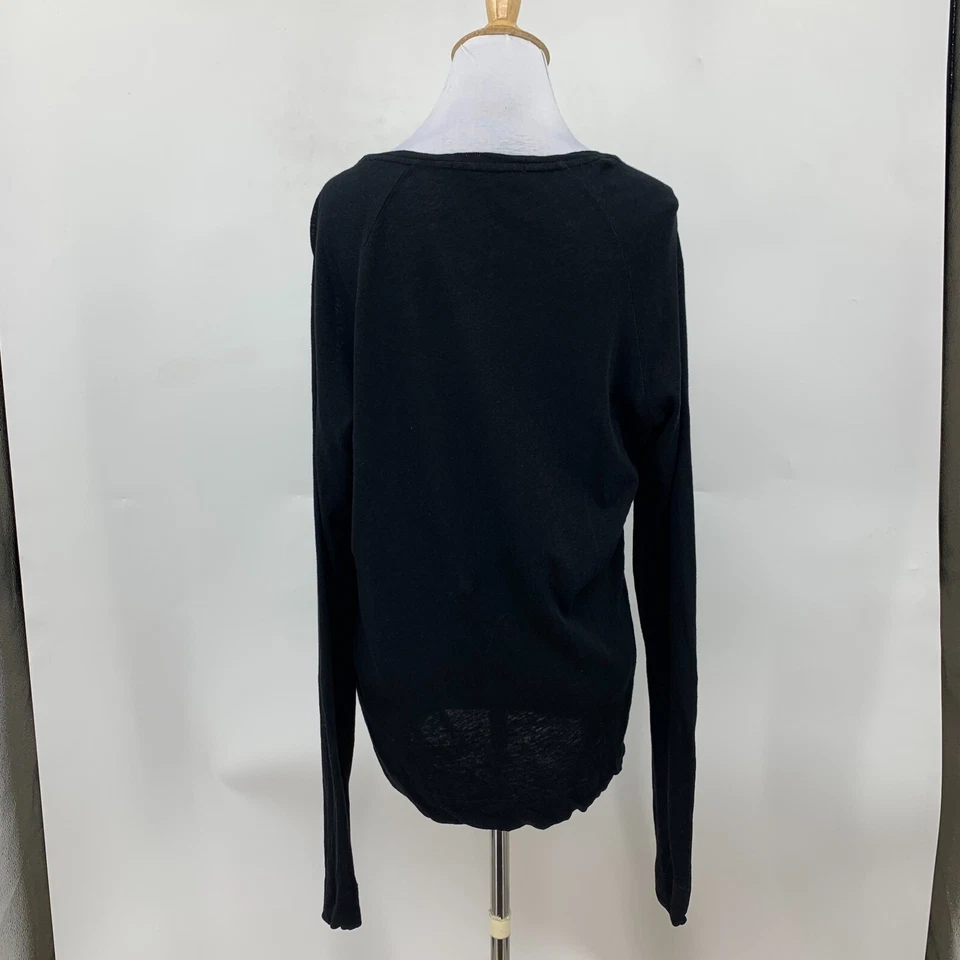 Camiseta para mujer J Brand cuello en V pequeña negra manga larga lino algodón ligera Foto 4 de 4