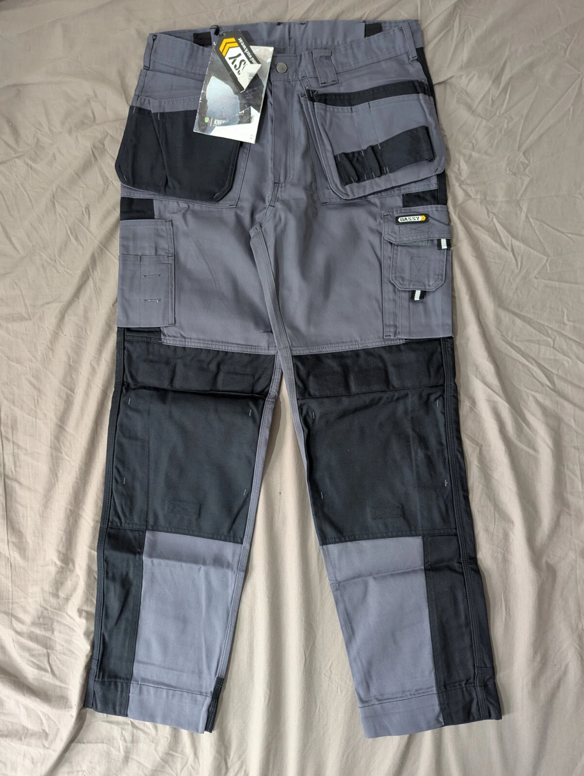 Dassy Original Mens Cargo Combat Grey Black Work Trousers Size 36 regular