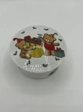 Vintage Christmas STUDIO NOVA Trinket Dish Jewelry Box Teddy Bear Tree