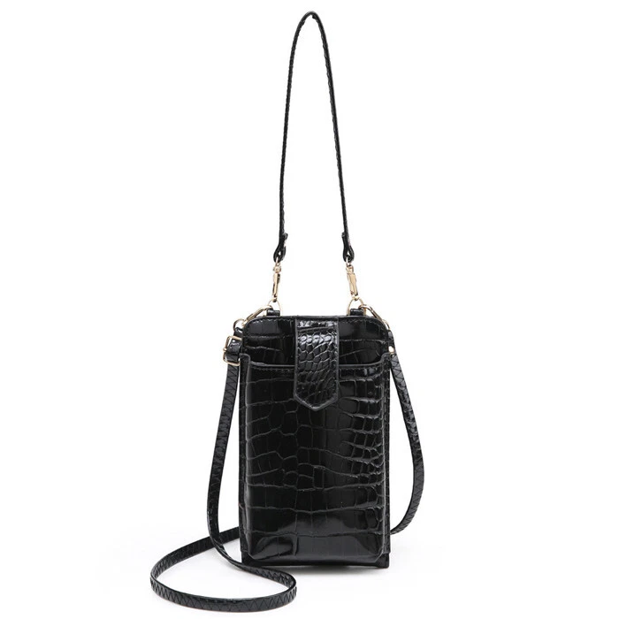 Embossed Crocodile Crossbody in-Built Wallet with Outside Cell Phone Pocket - Image 2 of 4