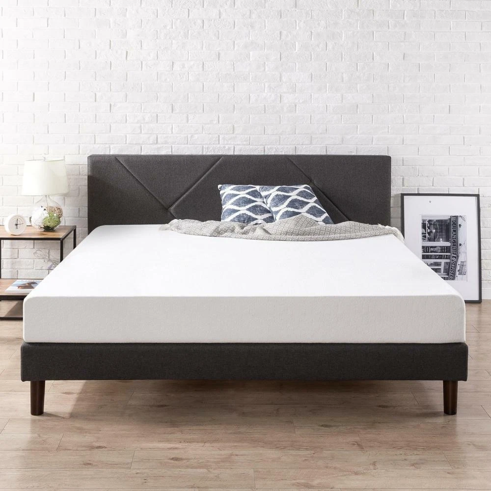Zinus upholstered geometric paneled platform bed deals