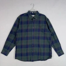 Orvis Shirt Mens Medium Blue Green Plaid Twill Cabin Western Camp Gorp Fish